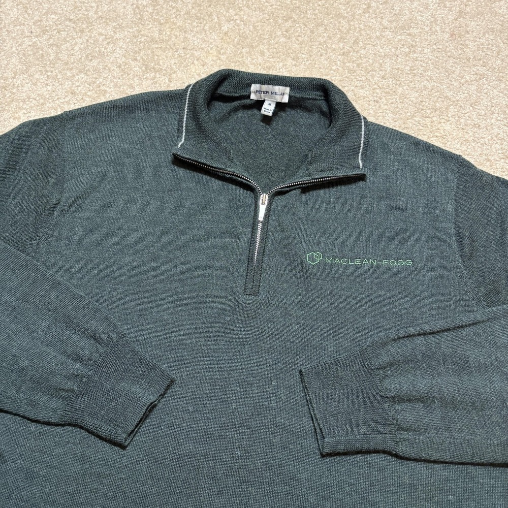 Peter Millar Sweater Mens Medium Green Merino‎ Wool 1/4 Zip Mock Neck Pullover